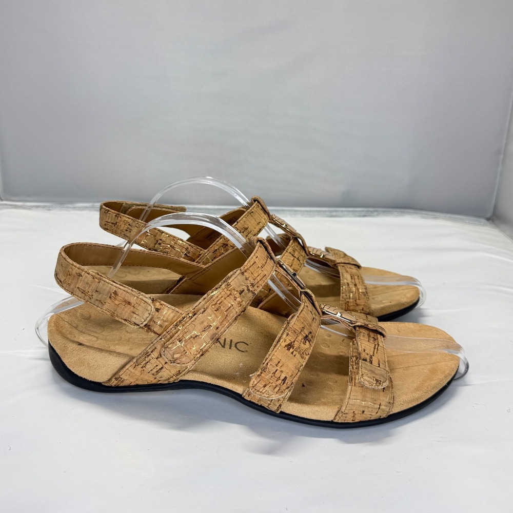 Vionic Amber Cork Gold Metallic Adjustable Backstrap Sandals 44AMBER Women 8